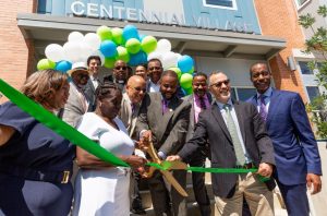 PECO Vice President of Governmental and External Affairs Tony Gay (far right) with leadership from Community Ventures and the City of Philadelphia open Centennial Village on August 23, 2018.